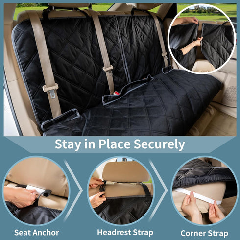 ZQ Bench Car Seat Cover for Dogs, Waterproof Rear Seat Protector Stays Securely in Place for Pets, Dog Backseat Cover