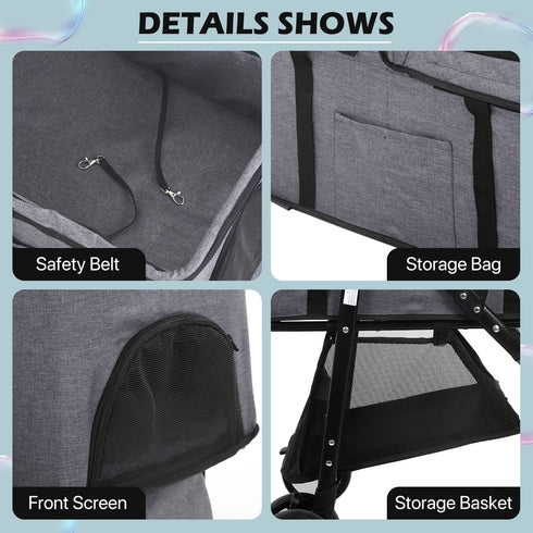 3-in-1 3 Dog Stroller Pet Stroller Folding Cat Strollers for Small/Medium Dogs with Detachable Carrier, Wheels Puppy