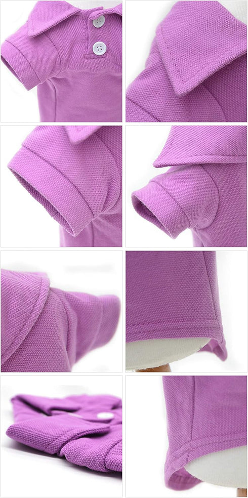lovelonglong Basic Dog Polo Shirts, Premium Cotton Polo T-Shirts for Large Medium Small Dogs, Two-Button Collar, Violet