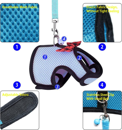 Rypet Ferret Harness and Leash, Soft Mesh Small Pet Harness with Safe Bell for Guinea Pig & Hamster