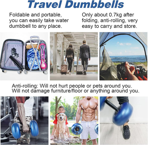 Water Filled Dumbbells Set - Adjustable Portable Travel Weights for Strength Training and Fitness Shaping