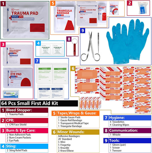 Portable Mini First Aid Kit, Compact Medical Kits with Waterproof EVA Case for Car, Home, Outdoors, Sports