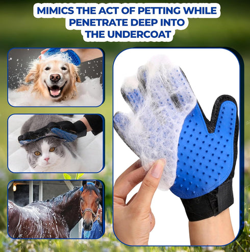 Dog Bath Brush & Washing Gloves 2PCS, Pet Grooming Gloves for Dogs, Cats, Horses with 185 Silicone Tips (Blue)