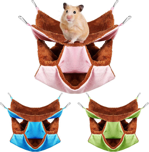 Weewooday 3 Pieces Small Animal Hanging Hammock, Triple-Layer Design, Soft Plush Material for Hamster, Ferret,