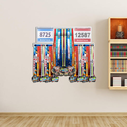 100 200 Shimeyao Race Bib and Medal Display Hanger, Metal Rack Holder Wall Mounted Award Rack for Runners, Displays