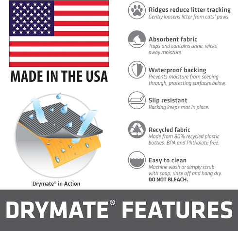Drymate Corner Cat Litter Trapping Mat (Ridged Design), Waterproof and Machine Washable, Soft on Kitty Paws