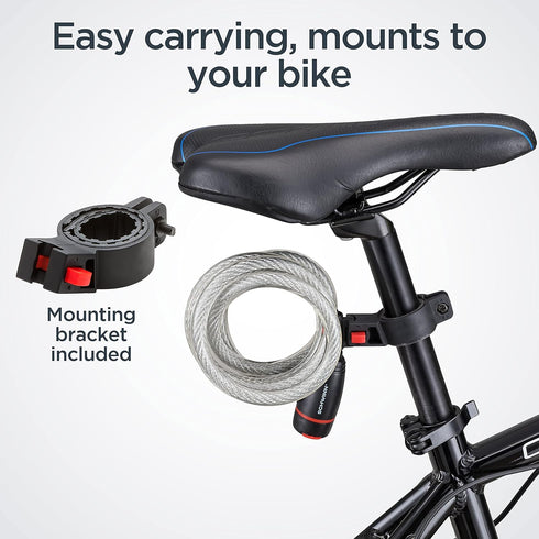 Schwinn Braided Steel Cable Bike Key Lock, 6 feet x 12mm Anti Theft Lock with 2 Keys, Security Level 3