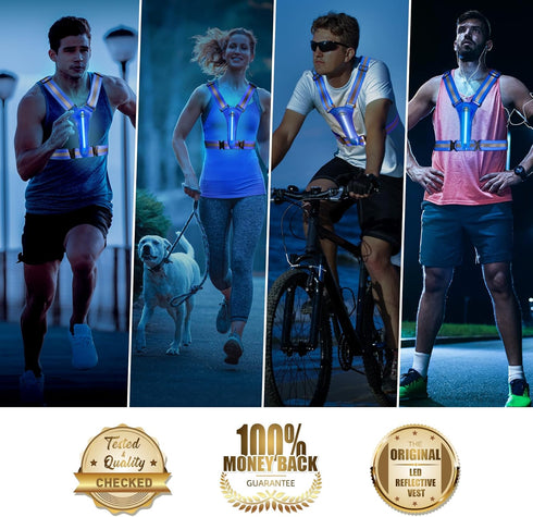 LED Reflective Vest Safety Gear, Light Up Vest for Night Walking Cycling, High Visibility Running Vest with Strips