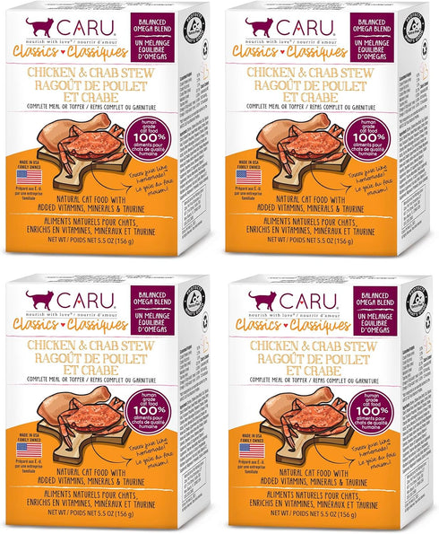 Caru - Classics Chicken & Crab Stew for Cats - Healthy Functional Wet Cat Food, 5.5 oz Cartons, Pack of 4