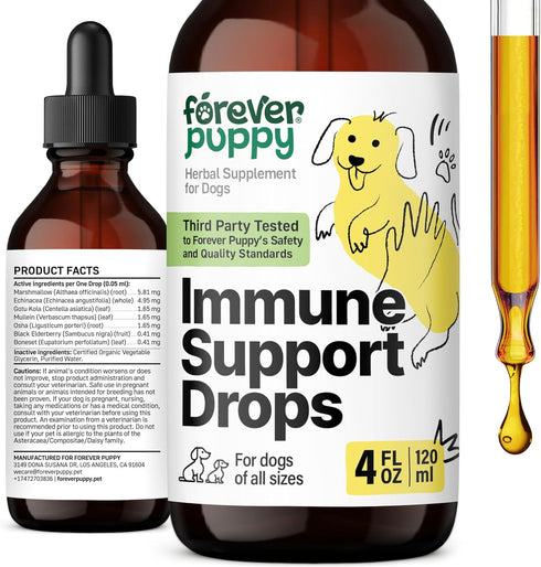 Immune Support Supplement for Dogs, Liquid Drops with Echinacea, Marshmallow Root & Mullein - 4 oz