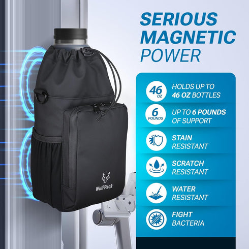 WulfPack Magnetic Gym Bag, Magnetic Bottle Bag, Water Bottle Carrier Holder with Large Phone Pockets, Large Pockets