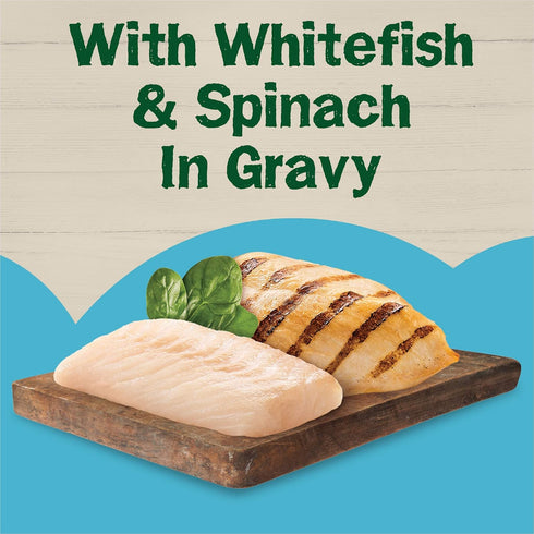 12 Count, 5.5 Friskies Farm Favorites Wet Cat Food, Meaty Bits Chicken & Whitefish Spinach in Gravy, Ounce Cans