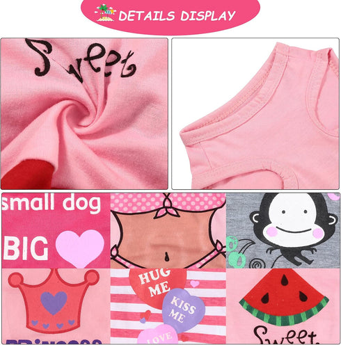 6 Pieces Dog Shirt Puppy Sweatshirt - Sleeveless Vest for Small to Medium Dogs, Cute Patterns, S Size