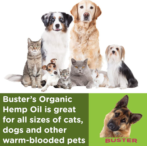 Buster's Organic Hemp Oil 60ml 2-Pack - Max Potency for Dogs & Cats, Omega Rich 3, 6 & 9, Natural Relief