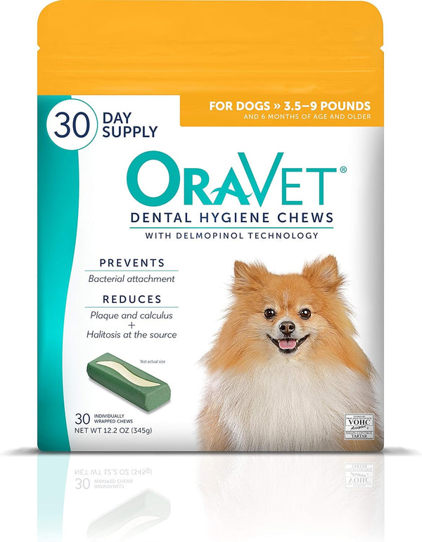 OraVet Dental Chews for Dogs - Oral Care Chews for Extra Small Dogs, 30 Count, Yellow Pouch