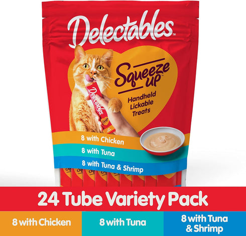 Hartz Delectables Squeeze Up Interactive Lickable Wet Cat Treats, Tuna & Shrimp, 24 Count