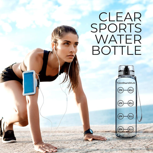 Time Marked Water Bottle - Clear Sports Timed Bottle 32 oz - Best for Measuring Water Intake - Tritan BPA-Free