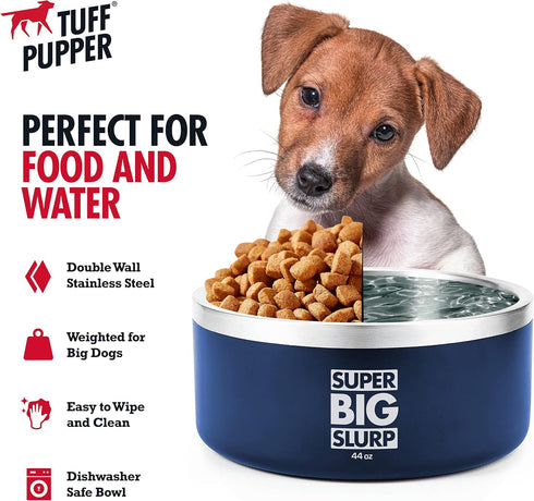 Tuff Pupper Heavy Duty Insulated Dog Bowl | Double Wall Stainless Steel Dog Food Dish | Non-Slip Dishwasher Safe