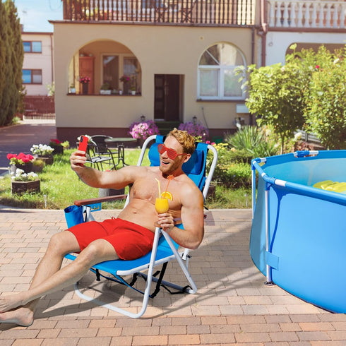 w/4 Outvita Folding Beach Chair Adjustable Headrest Flexible Tilt Angle, Cup Holder Portable High Strength Cleanable