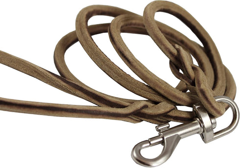 Genuine Leather Rope Leash, 4ft Long, 1/4" Diameter for Medium Dogs