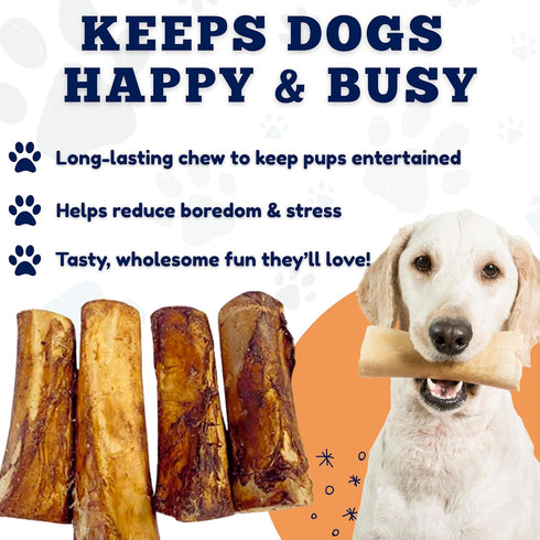5-6 Inch (4 Count) Amazing Dog Treats - Meaty Beef Marrow Bones - Best for Dogs - Long Lasting Chew - Filled Marrow