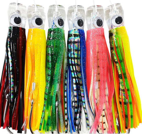 Set of 6 pcs Trolling Lure for Big Game Fishing - 9 inch / 7 inch / 6.5 inch Marlin Tuna Dolphin Shark Lures with Mesh