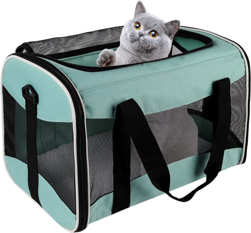 Soft-Sided Cat Carrying Case, Airline Approved Pet Travel Carrier for Medium Cats and Small Dogs (17x11x11 Green)