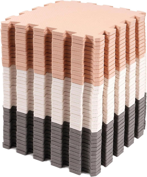 BalanceFrom 16-Pack 12x12 Inches EVA Interlocking Foam Play Tile Mat, Cream/Gray/Beige 0.4-Inch