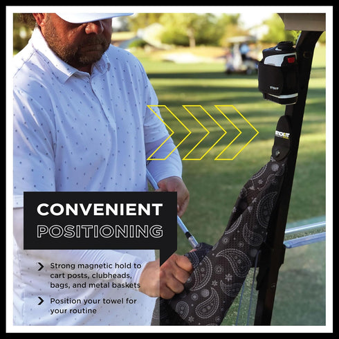 STICKIT Magnetic Golf Towel, Black Paisley Microfiber with Deep Waffle Pockets, Strong Magnet
