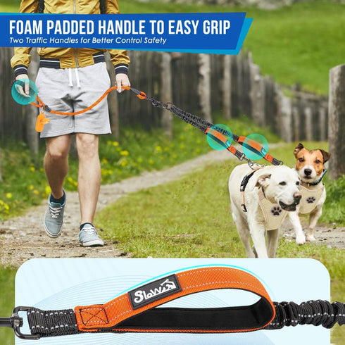 Lukovee Double Dog Leash, No Tangle 360° Swivel Heavy Duty Reflective Lead with Two Padded Handles Dual Dog Splitter, Comfortable Shock Absorbing Walking Training for Small Medium Large Dogs(Orange,L) by Lukovee
