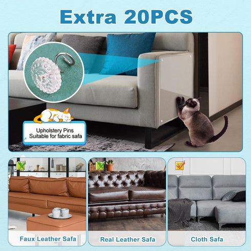 Cat Scratch Furniture Protector, 11.8"x196.8" Couch Deterrent from Cat Claws, Clear Sticky Protector