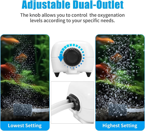 AQUANEAT 100gal Aquarium Air Pump, Adjustable Dual-Outlet Hydroponic Oxygen Aerator