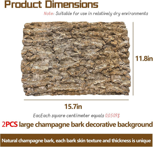 Cork Terrarium Background 15.7x11.8in Natural Cork Large Bark Backdrop for Reptile Habitat Decor (2 PCS)