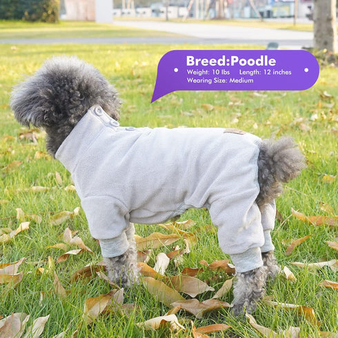 cyeollo Dog Pajamas Fleece Dog Coat, Thermal Stretchy Jumpsuits for Small Dogs (Grey)