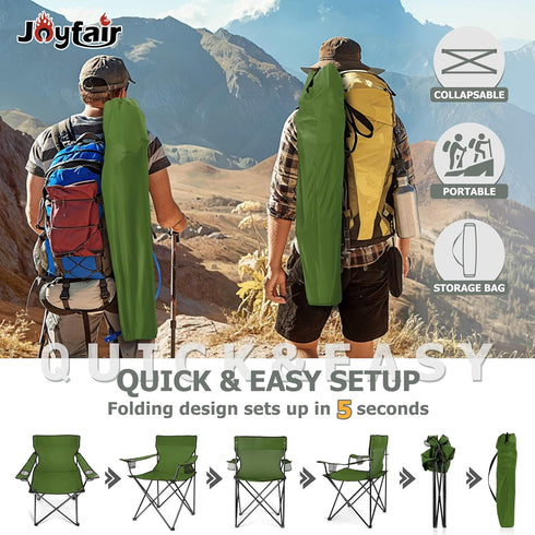 Joyfair Portable Camping Chair, Outdoor Lawn Folding Chairs for Adults, Heavy Duty Large Foldable Chairs for Beach