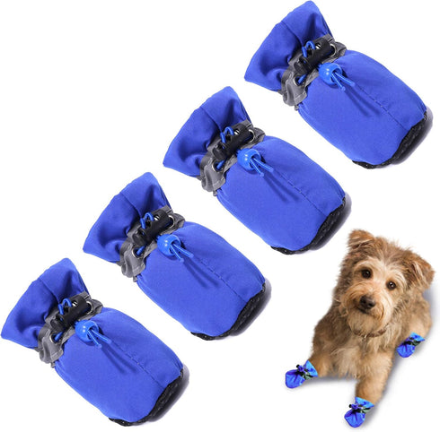 Dog Shoes Dog Boots & Paw Protector, Anti-Slip Sole Winter Dog Booties with Reflective Straps, 4PCS Blue for Small
