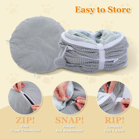 PEQULTI Cat Donut Tunnel with Bed for Indoor Cats, Cat Play Tunnel with Washable Soft Plush Mat, Round Tube Toys Cute