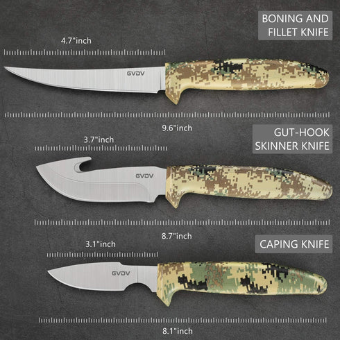 GVDV Hunting Knife Set, Deer Hunting Gear Butcher Game Processor Set with 6 Pieces for Field Dressing