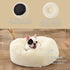 Bedsure Calming Dog Bed for Small Dogs - Donut Washable Bed, Round Anti-Slip Fluffy Plush Faux Fur Cat Bed, Oat Milk