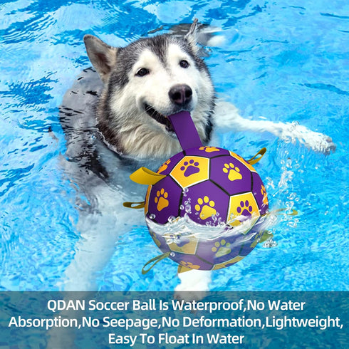QDAN Dog Ropes Toys Soccer Ball with Straps - Interactive Tug of War Toy, Durable Water Toy for Medium & Large Dogs,