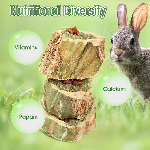 Rabbits(3.9oz/110g) Abizoo Rabbit Chew Toys for Bunny Natural Papaya Wood Chew Treats with Organic Alfalfa Hay, Dried