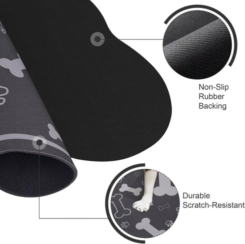 Dog Cat Food Mat - Rapid Absorbent Pet Feeding Mat, Bone Shaped Placemat with Rubber Backing, Dark Grey