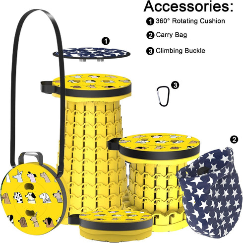 550lbs ALEVMOOM Upgraded Telescoping Collapsible Stool with Cushion, Folding Stool with Printing Portable Retractable