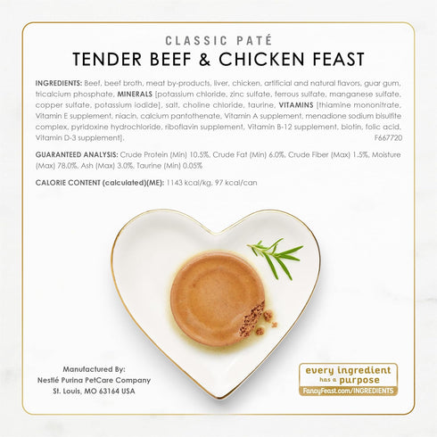 Pack (Pack 30) 3 oz. Fancy Feast Poultry and Beef Feast Classic Pate Collection Grain Free Wet Cat Food Variety