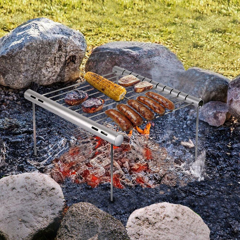 NASHRIO Portable Camping Grill - Folding Compact Stainless Steel Charcoal Barbeque Grill for Picnics, Backpacking,