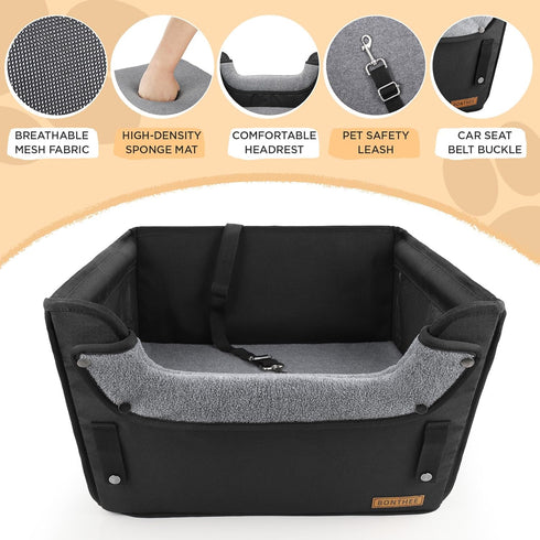 35LB, 6-Inch BONTHEE Elevated Dog Car Booster Seat for Dogs & Cats up to Memory Foam Pet Booster Seat, Side Breathable