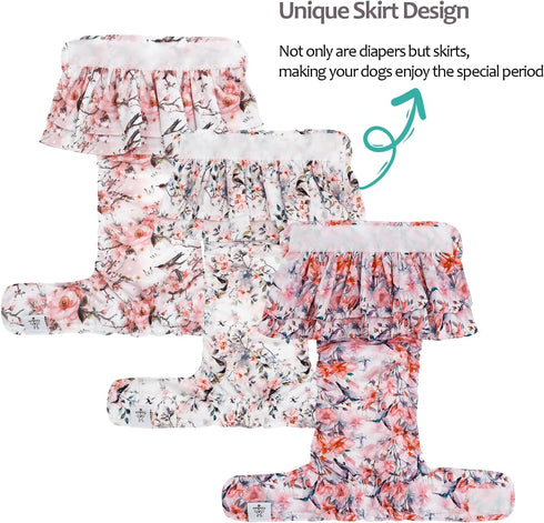 3 Pack QBD18XL CuteBone Female Dog Diapers with Skirts Reusable Puppy Dresses Pants for Heat Cycle Period