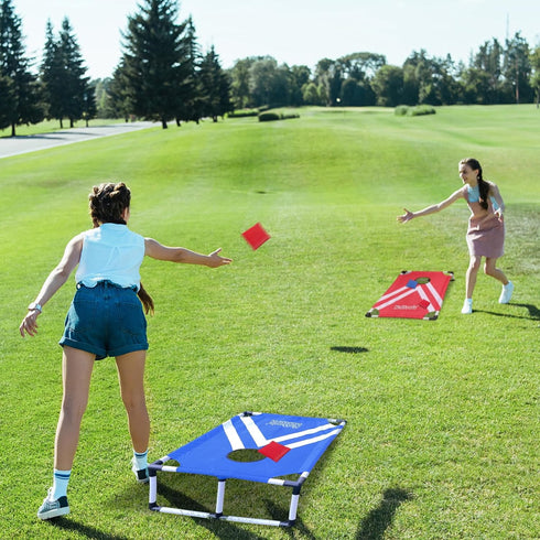 Set Set 2 8 Portable Cornhole PVC Framed Corn Holes Outdoor Game with Cornhole Boards, Cornhole Bean Bags and Carrying