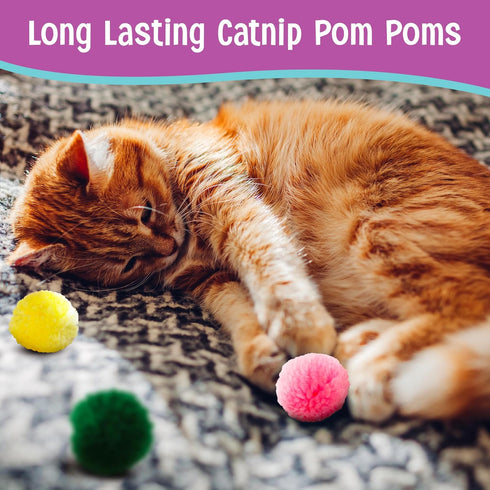 SPOT Wool Pom Poms Cat Toy - Interactive Catnip Wool Balls for Cats and Kittens to Bite, Swat and Chase, 4 pcs, 1.5 inch