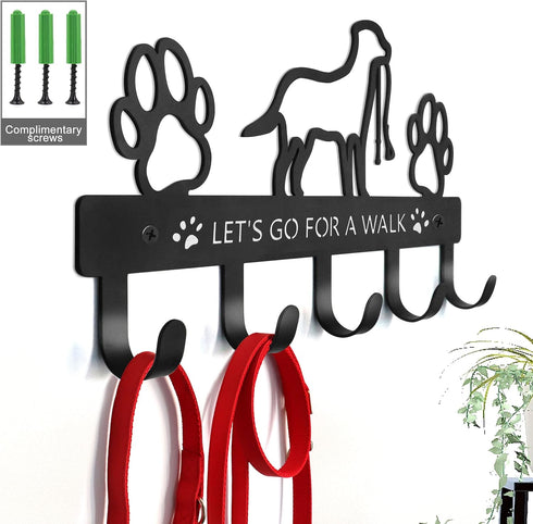 PET ARTIST Dog Leash Holder for Wall, Metal Hooks for Decorative Storage, 5 Hooks for Dog Collar & Leash Set